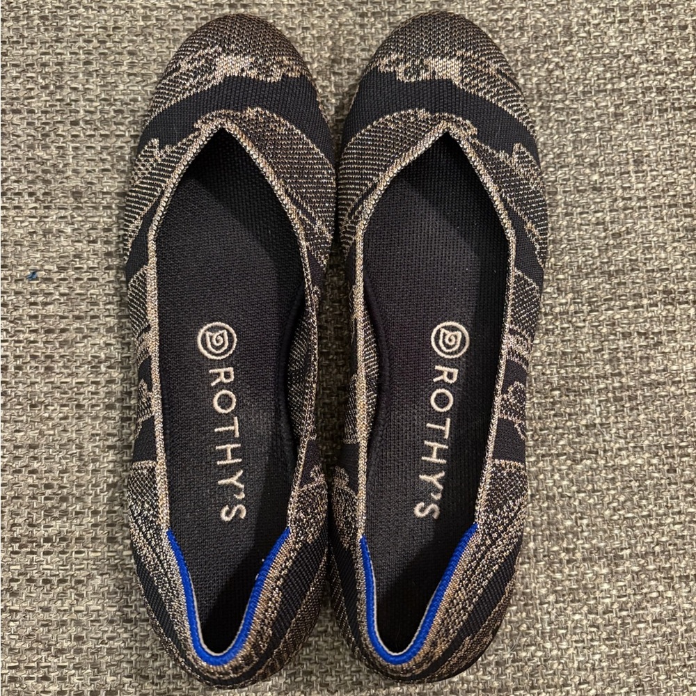 Rothy's Black and Gold Patterned Flats